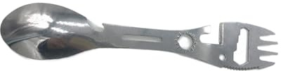 Zanthicia Juego de tenedor y cuchara portátil para acampar, práctico y multiusos, cómodo de llevar, Sporks acero inoxidable, plata