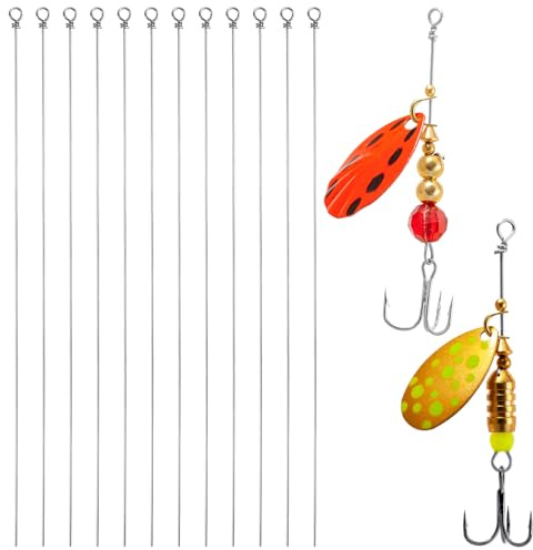 100PCS Fishing Looped Wire Spinner, Stainless Steel Bait Lure Making Supplies, Fish Wire Shaft Kit for Hanging, Fishing Spinners Rigs for Crafts - 0.7 * 16cm