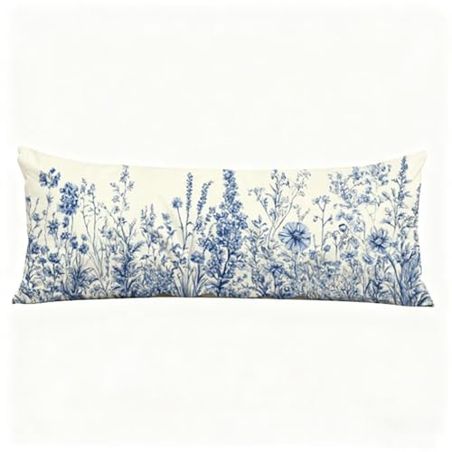 Taie Oreiller Bleu Oreiller de Corps Simple Taie de Traversin 180 x 50 cm (Lot de 1) Coussin pour Dormeur Latéral, Impression Recto Verso Velour Taies D'oreillers pour Salon Lit Coussin Long H0-635