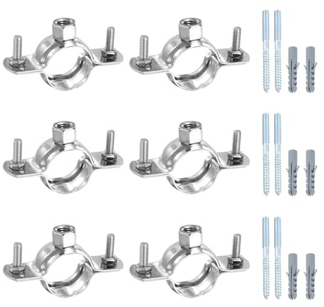 sourcing map 6 Set Adjustable Pipe Bracket Clamps1 (25mm) Stainless Steel Wall Ceiling Mount Split Ring Hanger Metal Pipe Supports Clamp with Screws & Expansion Tube for Pipe Tube (M8)