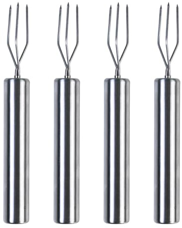 4 Piezas Tenedor de Patatas, Tenedor para Maíz de Acero Inoxidable, Reutilizable, Herramientas de Cocina para Frutas, Verduras y Parrilladas, Plata