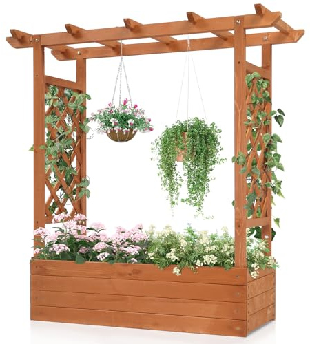 LEADZM Jardineras elevadas para balcones, jardinera con celosía para jardines - para plantas trepadoras, verduras, flores, exterior (Edición estándar(110 x 45 x 113 cm))