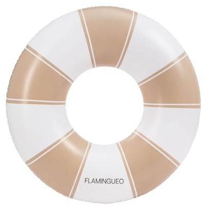 Flamingueo Jätte uppblåsbar - för strand och pool - donut form - tvåfärgad design - slitstark PVC - dubbel ventil - beige och vit