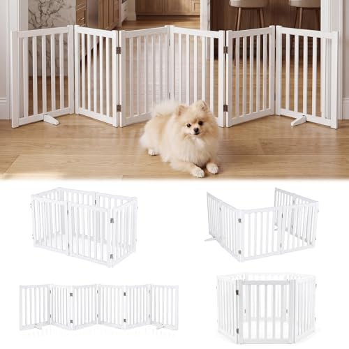 GYMAX 6-teilig Absperrgitter Hund, 61cm Hoch Schutzgitter aus Holz mit 360° Scharnieren & Dreibeinstand, Hundegitter, freistehendes Türschutzgitter für Türen, Treppen