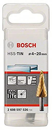 Bosch Professional Stufenbohrer HSS-TiN mit 3-Flächen-Schaft (Ø 4-20 mm, 9 Stufen)