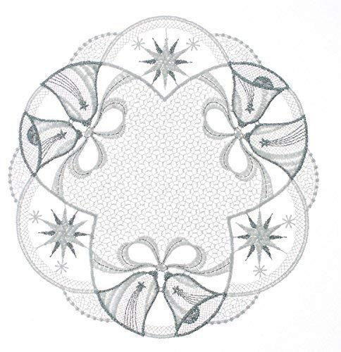 Plauener Spitze Deckchen Glöckchen 20 cm rund, Tischschmuck, Deko, Tischdekoration (ecru-silber)