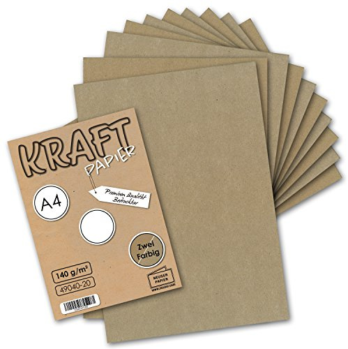 50x Vintage Kraftpapier DIN A4 140gr - 2-farbig natur-braunes/graues Recycling-Papier, ökologischer Brief-Bogen Brief-Papier