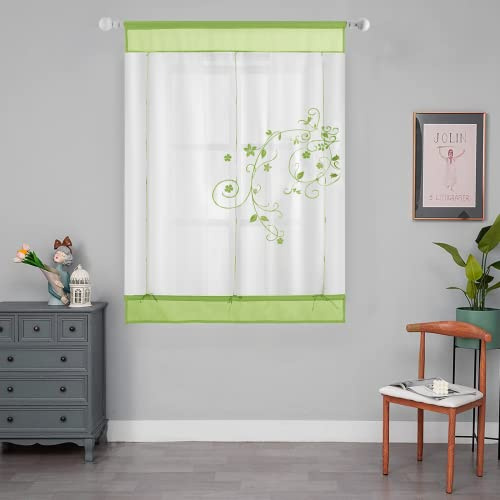 SIMPVALE Grün Raffrollo Vorhang, 60x120cm (BxH) Voile Vorhänge, 1 Stück | Exquisite Florale Bestickte Transparente Gardinen Schaffen Eine Gemütliche Atmosphäre für Schlaf- und Wohnzimmer