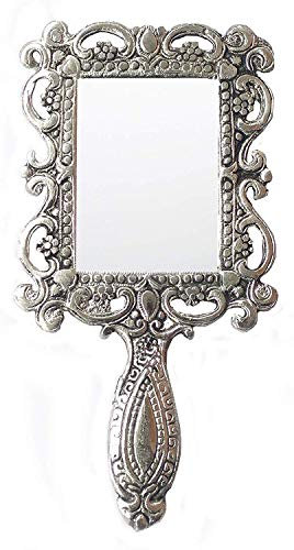 Rastogi Handicrafts German silver tone purse Mirror Hand Mirrors Lovely antique Actress Mack-up kit
