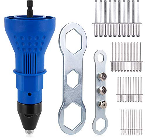 Pistolet à rivet pour perceuse sans fil électrique - Outil de rivetage sans fil - Adaptateur d'écrou - Avec 3 têtes convertibles + 40 rivets pop