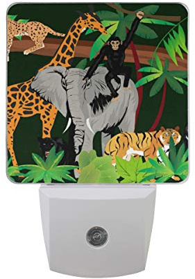Plug-in Night Light Jungle Animals Printed LED Nightlight, Dusk-to-Dawn Sensor, Bedroom, Bathroom, Kitchen, Hallway, Stairs, Energy Efficient, 2-Pack, 0.5W