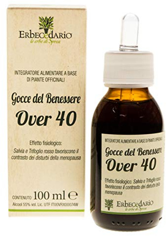 Gocce Benessere Over40, Integratore donna utile per Alleviare vampate di calore menopausa, Sudorazione Eccessiva, Sonno Agitato e Sbalzi Di Umore, Integratore Menopausa 1 Flacone 100ml