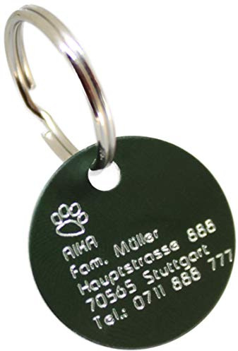 Hundemarke mit Gravur - ID Tag - Adressanhänger - Adressschild - Individuelle - Personalisiert - Diamantgravur (Grün-Matt)