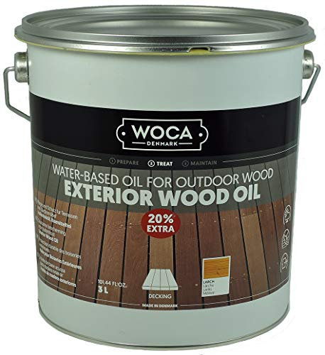 WOCA Denmark Exterior Wood Oil, olio per terrazze, larice, 3 l, decapaggio penetrante a base d'acqua per terrazze in legno, recinzioni, rivestimenti e mobili per esterni