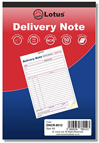Lotus Duplicate Delivery Note Book NCR, A5 (143 x 210mm), Delivery Note Book Duplicate, 2-Parts Carbonless - DNCR-8012 (5 Books)