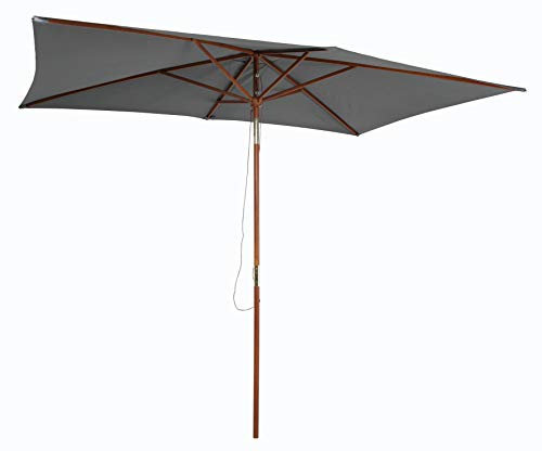 Pure Home & Garden Holz Sonnenschirm Timber 300 x 200 cm anthrazit, mit UV-Schutz 50 Plus, Knickfunktion und abnehmbarem Bezug
