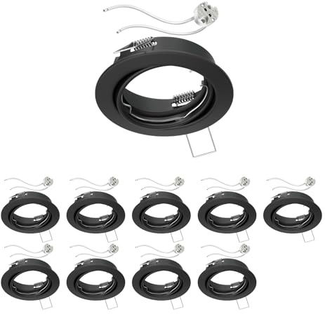 ledscom.de 10x Decken-Einbaurahmen FERE Einbaurahmen schwarz matt schwenkbar (LED/Halogen/MR16/50mm) inkl. GU5.3 Fassung