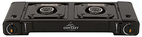 CHARLES BENTLEY Odyssey, Portable Camping Gas Stove, Cooker, Double Butane Gas Refill, Fishing, Festival, Caravan, Travel, Picnic, Double Stove, Electric Ignition, Enamelled Pan Support (69x32x15cm)