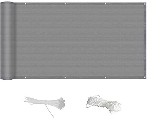 ERPENG Balkonverkleidung 0.8x10m UV-Schutz 100% Polyester Tennisblende mit Kabelbindern,HDPE-Kunststoff für Balkongeländer, Terrasse & Garten, Grau