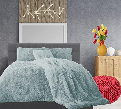 Comfort Collections Teddy Cuddles Fleece Duvet Quilt Cover Hug & Snug Bedding Set With Matching Pillowcase Warm and Cosy Duck Egg Bedding Set Double 200cm x 200cm Approximately.