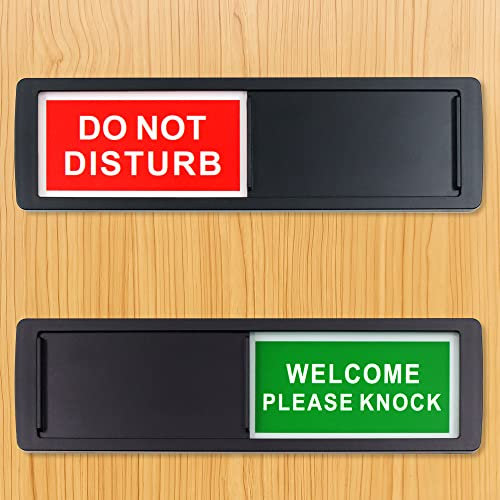 Chihutown 2 Pieces 7 x 2 Inch Do Not Disturb Sign, Slider Door Indicator Sign for Office Home, Please Knock Slider Sign, Privacy Sign, Do Not Disturb and Welcome Sign, Black