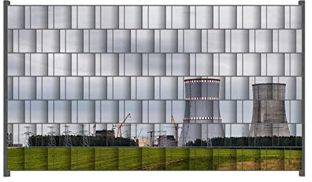 Wallario Zaun Sichtschutz Windschutz für EIN- und Doppelstabmattenzäune in der Größe Breite 2,50m x Höhe 1,40m, Motiv: BAU eines Kraftwerkes