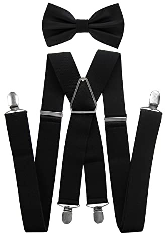 axy Hosenträger mit Fliege set für Herren 4 Stabile Clips X Form 3,5cm Breit
