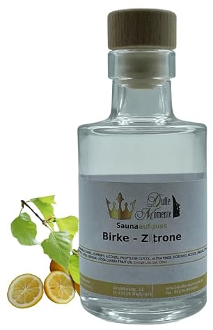 Dufte Momente | Saunaduft Birke-Zitrone 100ml in Glasflasche mit Korkmündung | mit naturreinen und natürlichen ätherischen Ölen | vegan und ohne Tierversuche