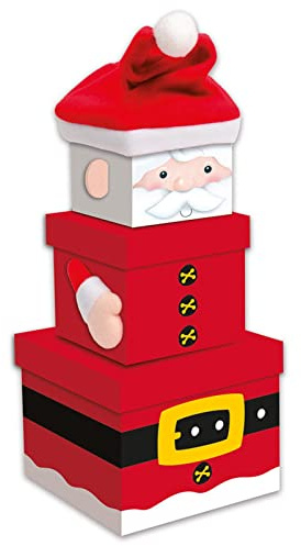 Christmas Small 3 Piece Stacking Nested Gift Box Set Santa Design