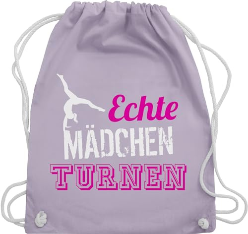 Turnbeutel Rucksack - Echte Mädchen turnen I Geschenk Turnerin - Unisize - Pastell Lila - kunstturnen kinderturnbeutel sport turn beutel für turner 25. geburtstag gymnastic stoffbeutel sportbeutel