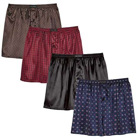 Satin boxershorts för män, silke känsla sömn shorts underkläder med fluga för män, Multi2-4-pack, L