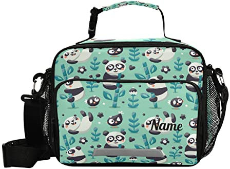 Panda - Lonchera personalizada, bolsa de almuerzo personalizada con correa ajustable para el hombro, bolsa de picnic personalizada para la escuela, adolescentes, aperitivos, bolsa térmica aislada