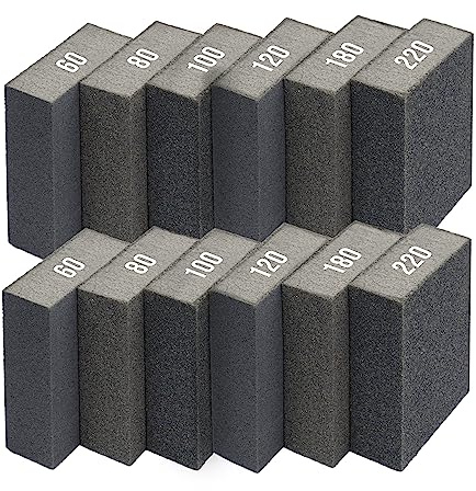 SEDEF Sanding Blocks Wet and Dry use Sanding with water - 6/12 Different Grits, 60/80/100/120/180/220 Washable and Reusable, Sanding sponges for Wood, Metal, Wall, Furniture and more, Pack of 12