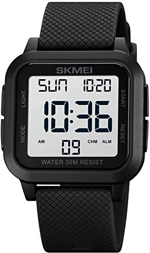 Gosasa Squar - Reloj Digital para Hombre y Mujer, Esfera de números Grandes, multifunción, Esfera Grande, Impermeable, LED, Color Negro, Deportivo