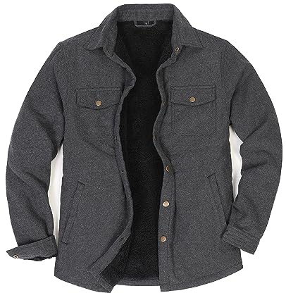 ZENTHACE Veste chemise en flanelle doublée Sherpa pour homme, vestes à manches longues en flanelle brossée, bouton pression, Doublure Sherpa Gris, XL