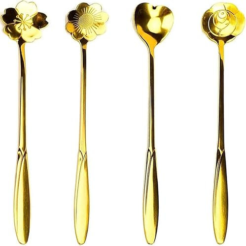 KOMEYA Dessertlöffel, Edelstahl, Teelöffel, wiederverwendbar, Kaffeerührer, Bunte Teelöffel, Kaffeelöffel, Teelöffel, Rührlöffel, Zuckerlöffel, 4er-Set (Gold)