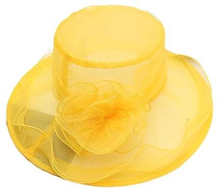 Pohullan Damen-Organza-Fascinator-Kirchenhut Mit Federn, Damenhut, Floraler Teeparty-Hochzeitshut Yellow(10) 56-58cm