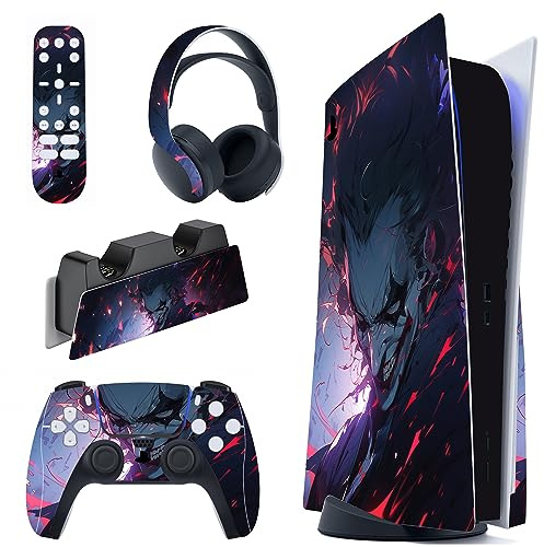 playvital Autocollant Skin pour ps5 Manette,Sticker pour ps5 Console Disc Edition & Station de Charge & Casque & Télécommande-Clown Maléfique