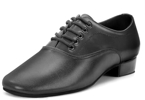 lalaball Men's Ballroom Dance Shoes Leather Lace-up Dancing Shoes Character Shoes for Latin Tango Salsa Waltz, Black, Black, 12.5