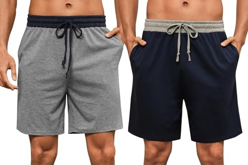 Nieery Korta pyjamasbyxor herr pyjamasbyxor sovbyxor bomull för män nattkläder pyjamasstrumpor loungebyxor fritidsbyxor, Mörkgrå+mörkblå, S