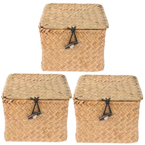 TOVINANNA 3 Stücke Box Seegras Stroh Box Tee Lagerung Startseite Organizer Größe Orange Deckel