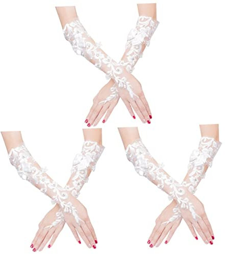 GALPADA 3 Paare Brauthandschuhe Handschuhe Anziehen Spitzenhandschuhe Hochzeitshandschuhe Fingerlos