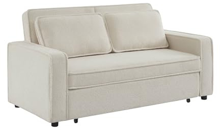 Sweeek - Sofá convertible de 3 plazas con buclette crema
