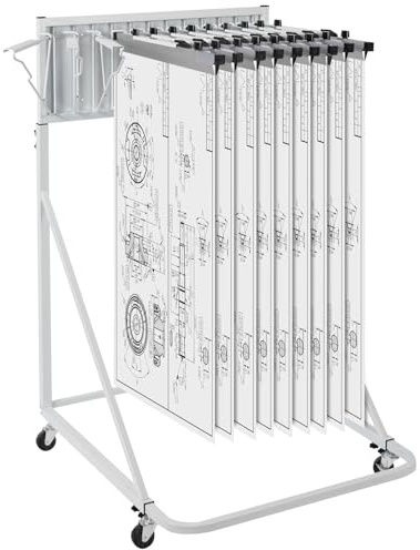 VEVOR Estante de Almacenamiento Móvil para Planos Soporte para Planos con 12 Soportes Pivotantes Soporte para Planos Móvil de Altura y Longitud Ajustable Estante de Carteles para Oficina y Hogar