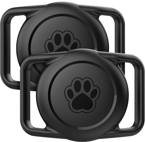 Hundhalsbandshållare för AirTag, 2-pack uppgraderad hållbar och bekväm silikonväska för hundhalsband, vattentålig GPS-spårningstillbehör, skydd för lufttagg hund och katter spårare