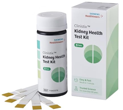 Clinistix Kidney Health Test Kit, Urine Test Strips - Easy-to-Use At-Home Dipstick Testing for Albumin and Creatinine, Fast 1-Minute Results, 5 Tests, 3 Count