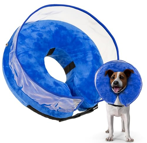 A Cuccia di B - Collare Elisabettiano Cane Morbido - Cono Protettivo Gonfiabile Blu per Cani - Taglie M e L - Per Cani di taglia Media e Grandi (Blu, M)