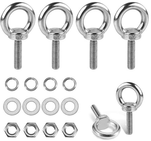 Ringschraube M8 4 Stück ÖSenschrauben 304 Edelstahl Augenschraube mit Schraubkappe und Unterlegscheiben Schraubösen Ringschrauben Augbolzen für Befestigens, Hängens, Den Innen, Außenbereich