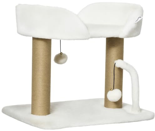 PawHut Árbol Rascador de Gatos Pequeños Altura 42 cm con Nido Blanco