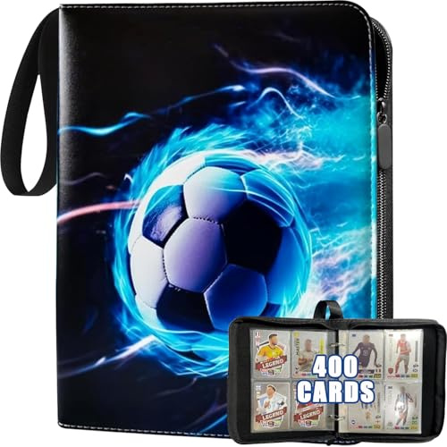 Cerkkapo Fussball Karten Sammelalbum,4Taschen 50 Seiten 400Karten Kapazität | Sammelalbum Fußball Karten,PU Tragbar Wasserdicht für Sammelkarten Album,kompatibel mit allen Arten von Sammelkarten